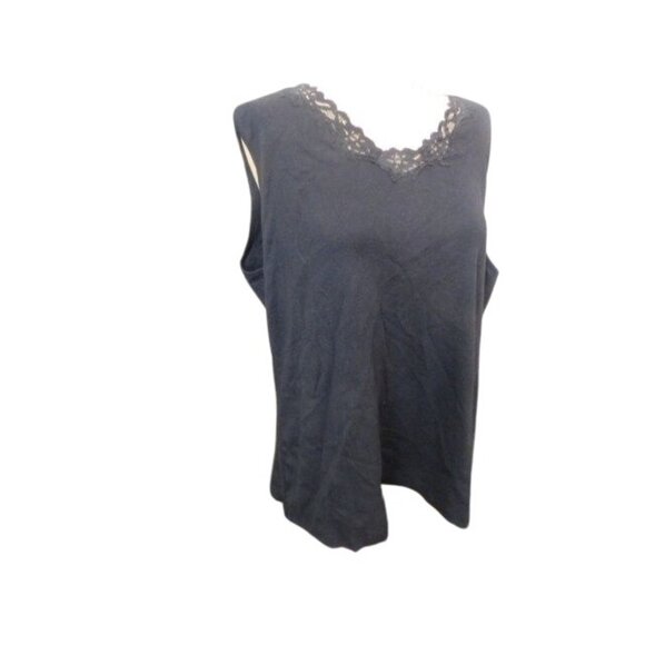 Laura Ashley Size 2X Black Lace Trimmed Plus Size Tank Style Knit Top NWT - Picture 2 of 2